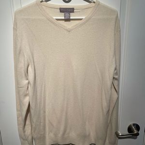 Men’s 100% Cashmere Cream V Neck Sweater Sz Med